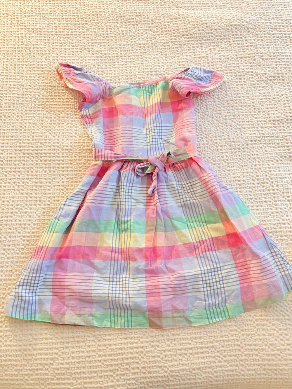 Gap Girls Pastel Rainbow Plaid Dress Flutter Sleeve Easter Spring Sash